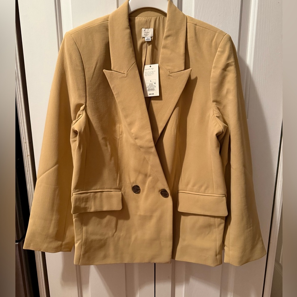 A New Day Women's Beige Double Breasted Blazer Jacket Size Large NWT